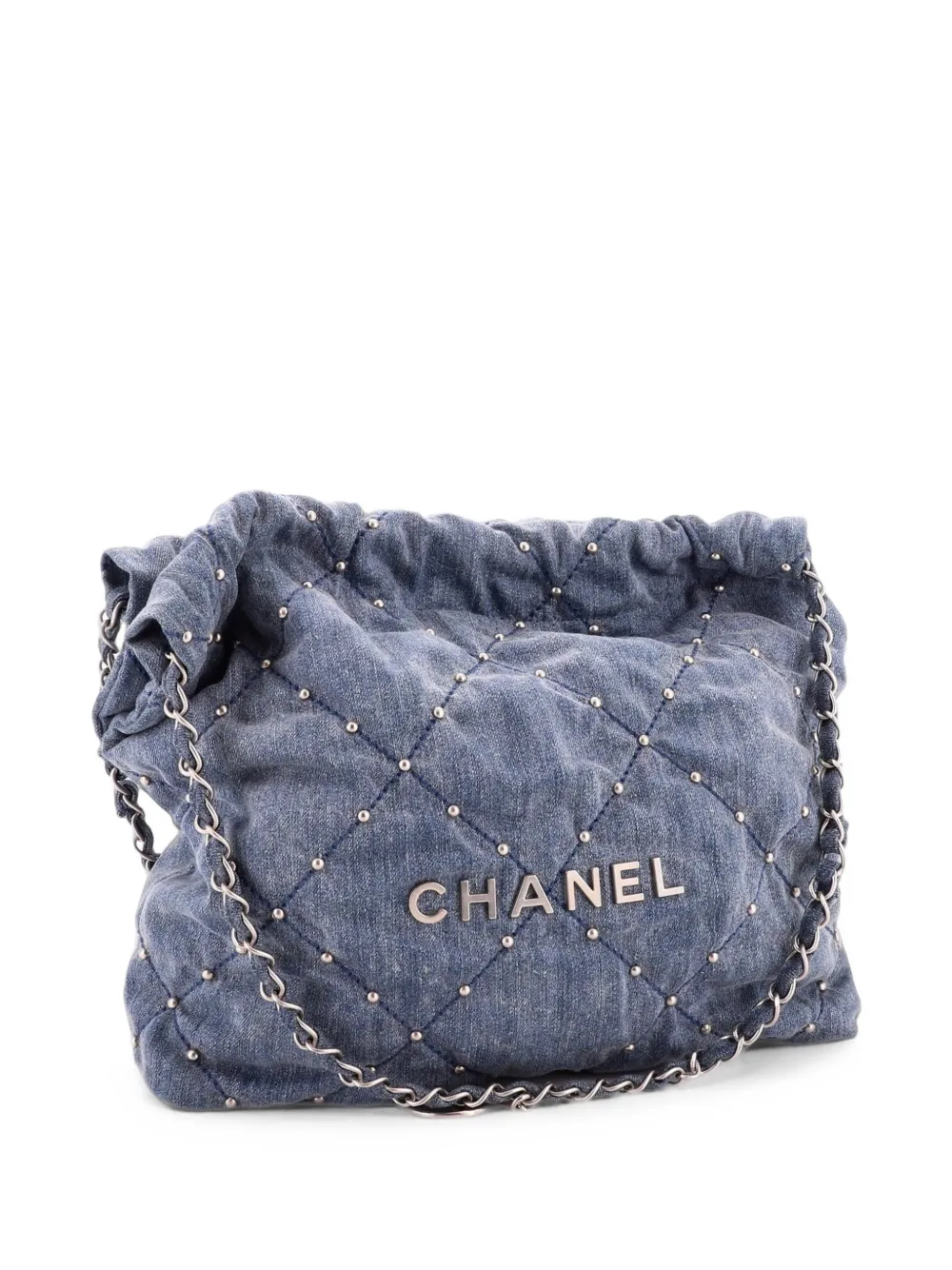 CHANEL Pre-Owned Borsa passepartout 22 piccola in denim trapuntato con catena - Blu