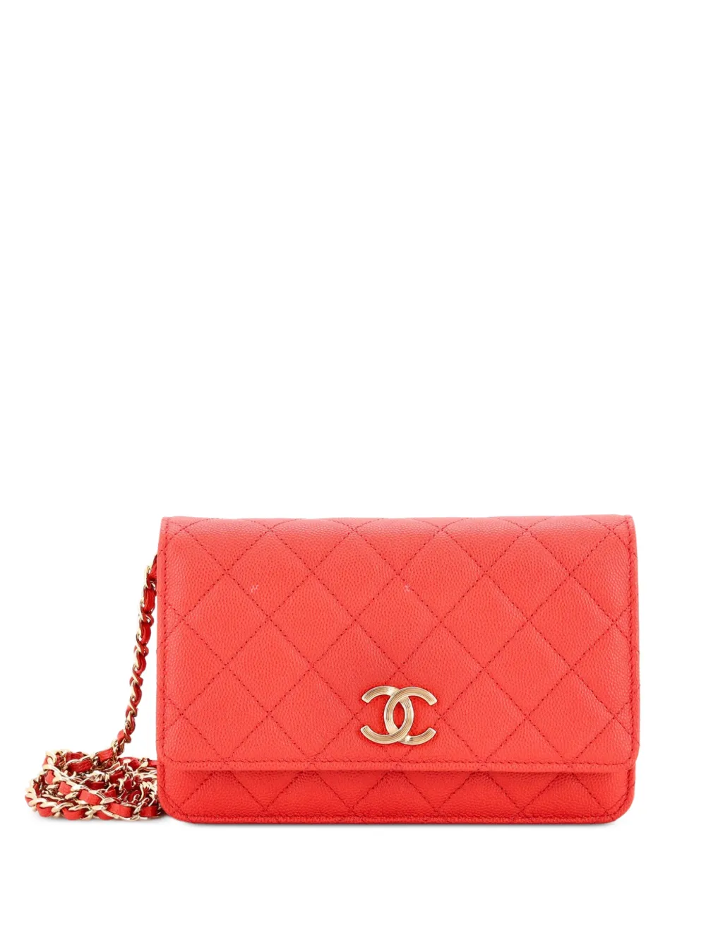 CHANEL Pre-Owned Textured CC Wallet on Chain Quilted Caviar crossbody bag
