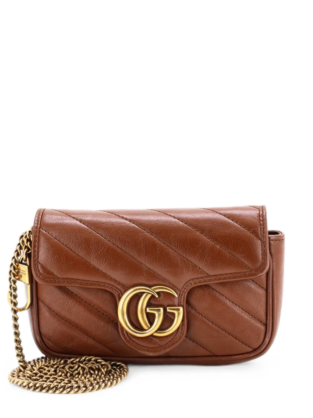 Gucci Pre-Owned Borsa a tracolla GG Marmont super mini in pelle trapuntata con battente e motivo diagonale - Marrone