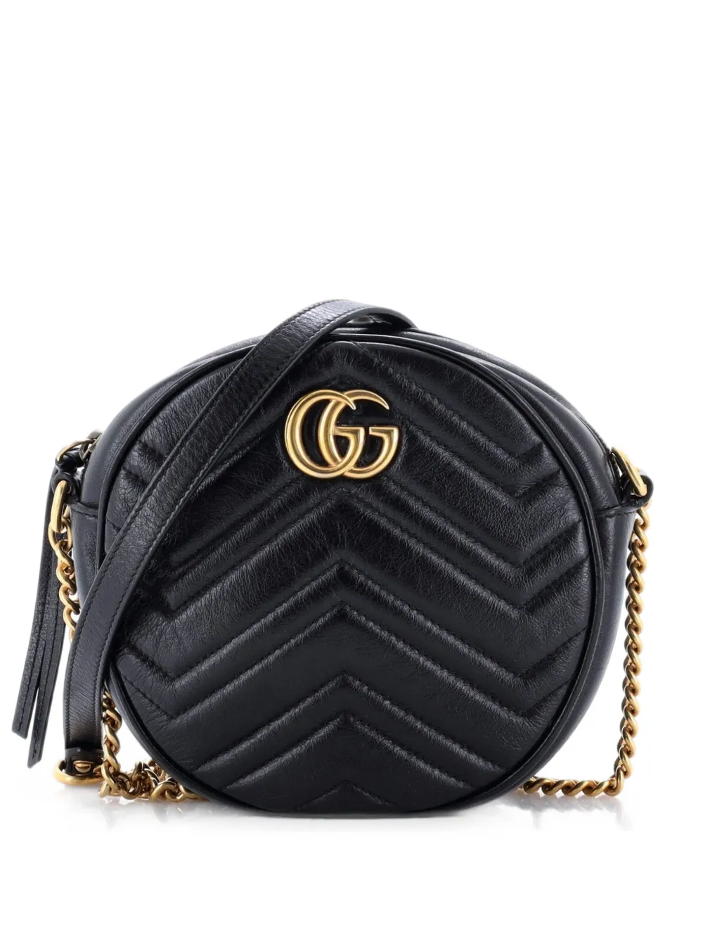 Gucci Pre-Owned GG Marmont Round Shoulder Bag Matelasse Leather Mini crossbody bag - Nero