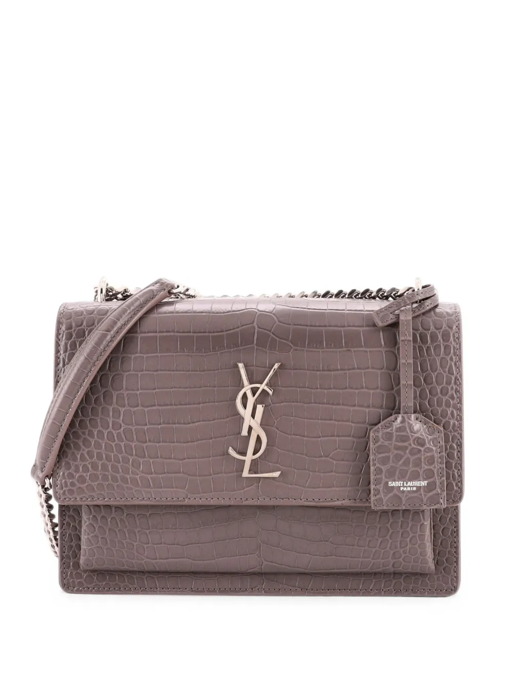 Saint Laurent Pre-Owned Borsa a tracolla Sunset media in pelle goffrata effetto coccodrillo - Grigio