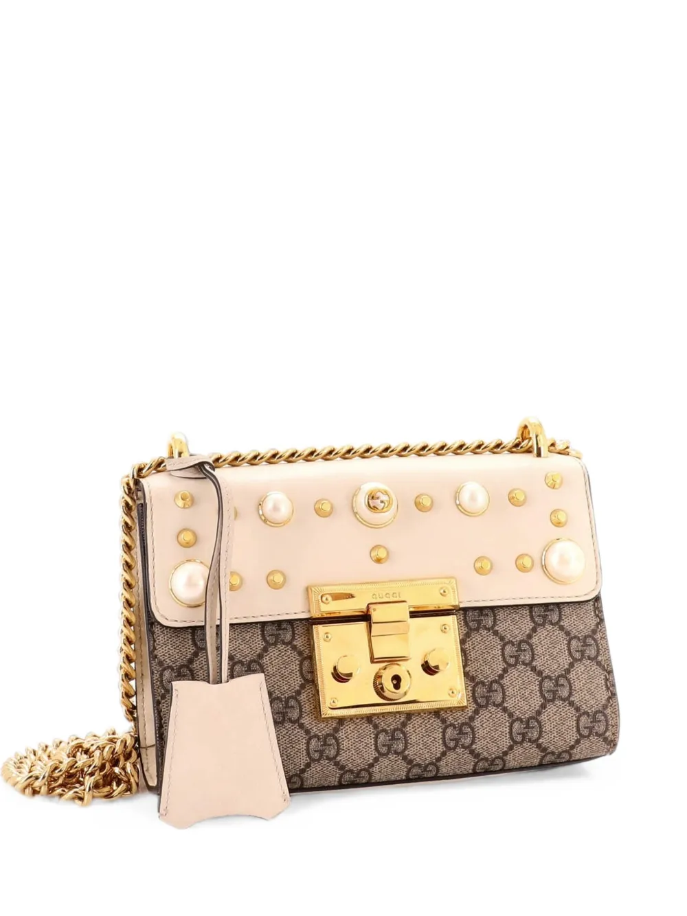 Gucci Pre-Owned Pearly Padlock Shoulder Bag GG Coated Canvas with Studded Leather Small crossbody bag - Toni neutri