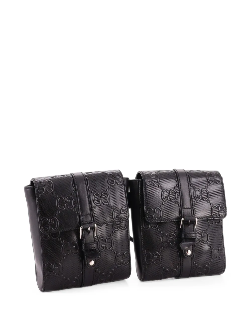 Gucci Pre-Owned Double GG Embossed Perforated Leather belt bag - Nero
