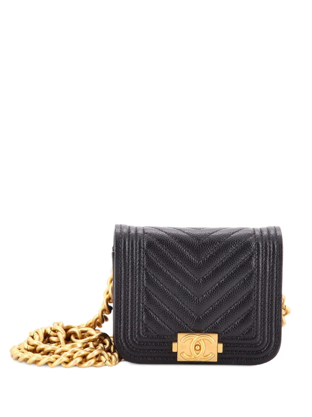 CHANEL Pre-Owned Marsupio Boy in pelle Caviar con motivo chevron, battente e catena - Nero