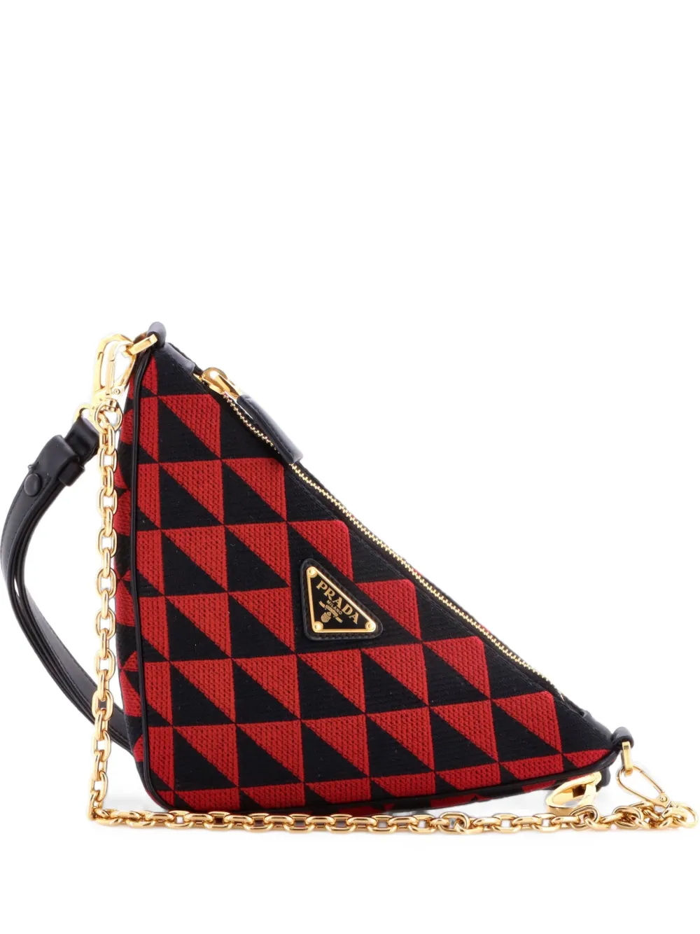 Prada Pre-Owned Borsa a spalla Symbole mini in pelle e jacquard con design a triangolo - Nero