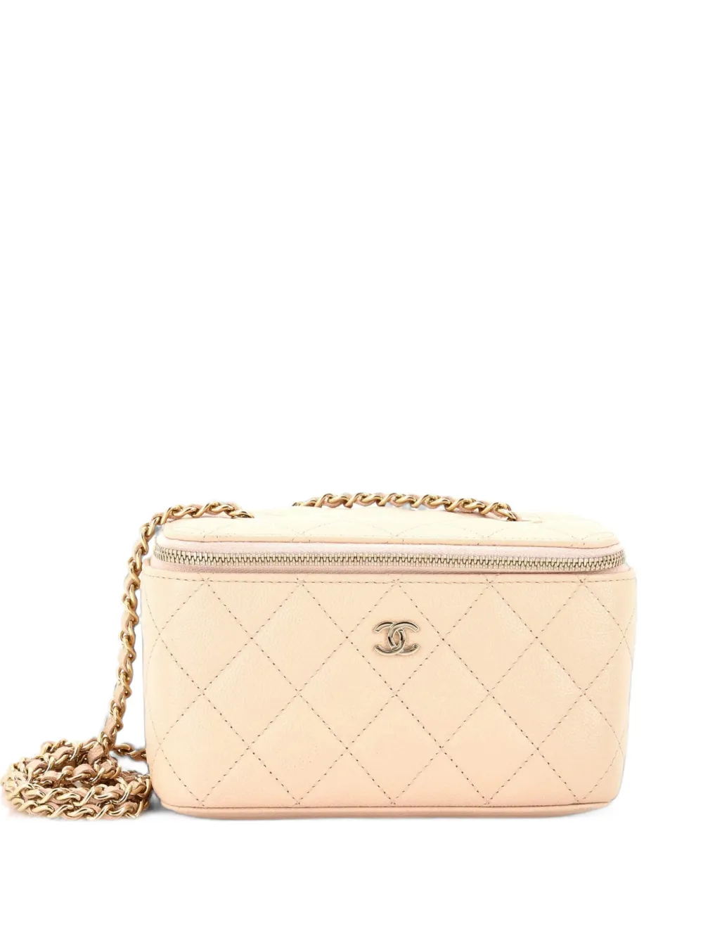 CHANEL Pre-Owned Borsa a tracolla Classic Vanity Case in pelle Caviar con catena - Toni neutri