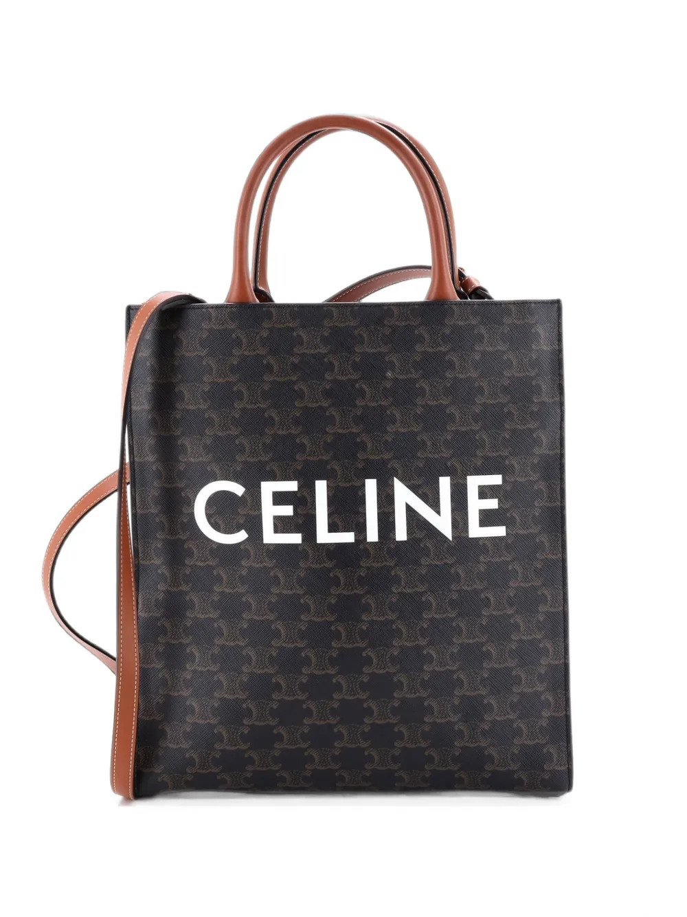 Celine Pre-Owned Borsa tote Vertical Cabas Triomphe piccola in tela cerata - Marrone