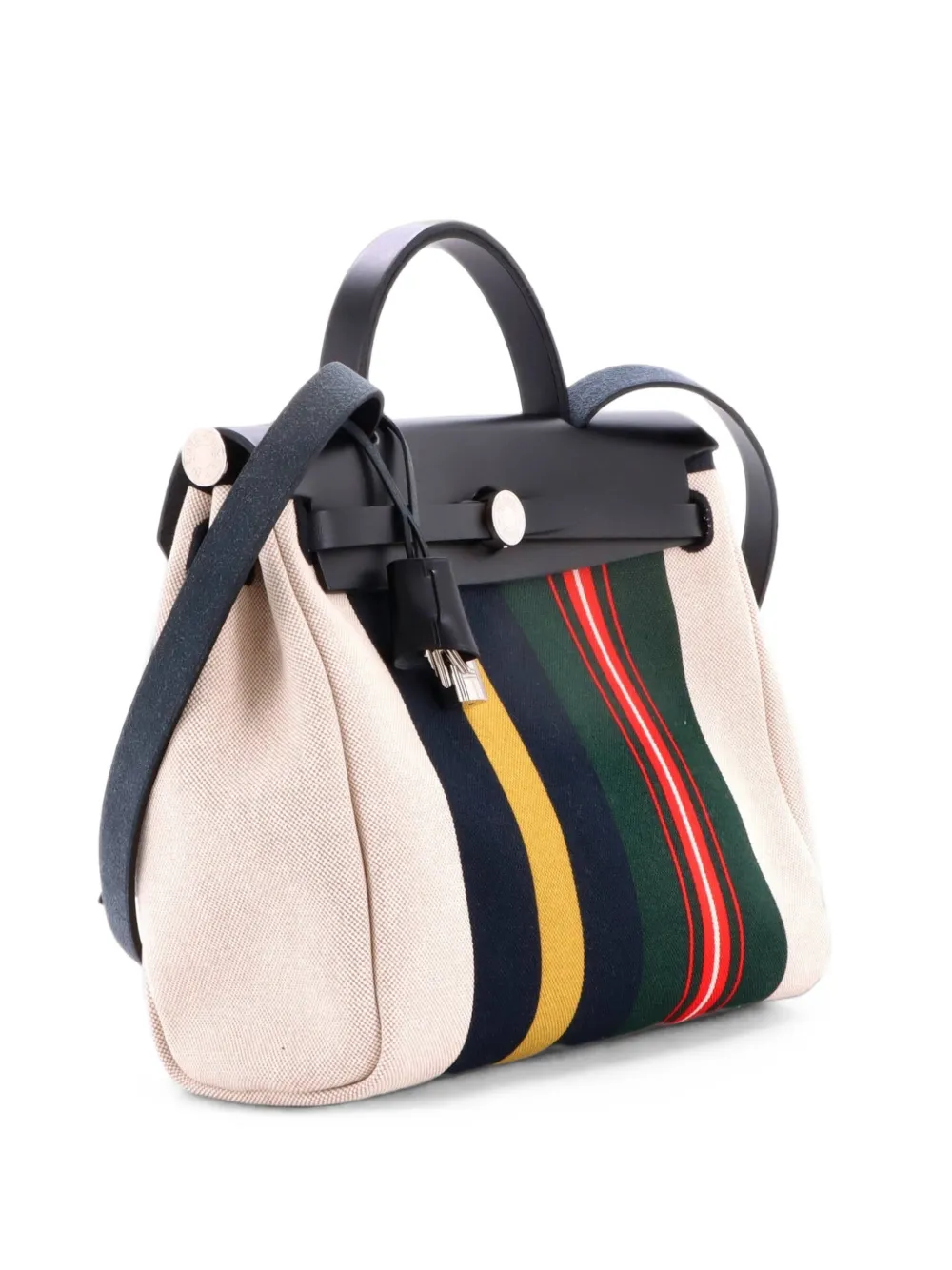 Hermès Pre-Owned Herbag Zip Rayures d'Equipage Toile and Leather 31 satchel - Nero