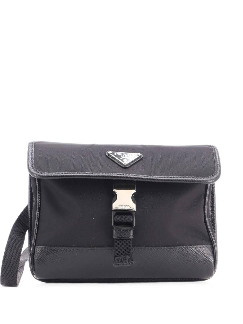 Prada Pre-Owned Borsa a tracolla piccola in pelle e Re-Nylon con battente e fibbia - Nero