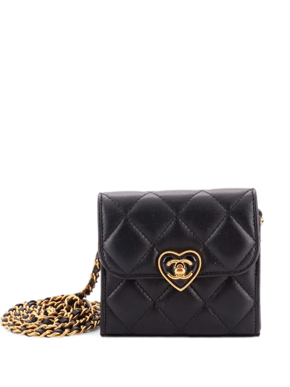 CHANEL Pre-Owned Borsa a tracolla Coco Love CC Heart mini in pelle di agnello trapuntata con catena - Nero