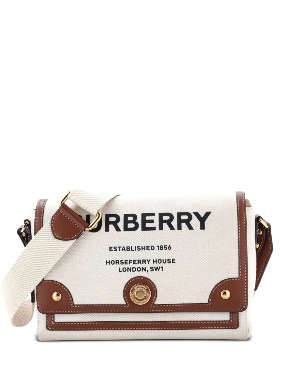 Burberry Pre-Owned Mittelgroße Note Tasche aus Canvas mit Leder - Nude