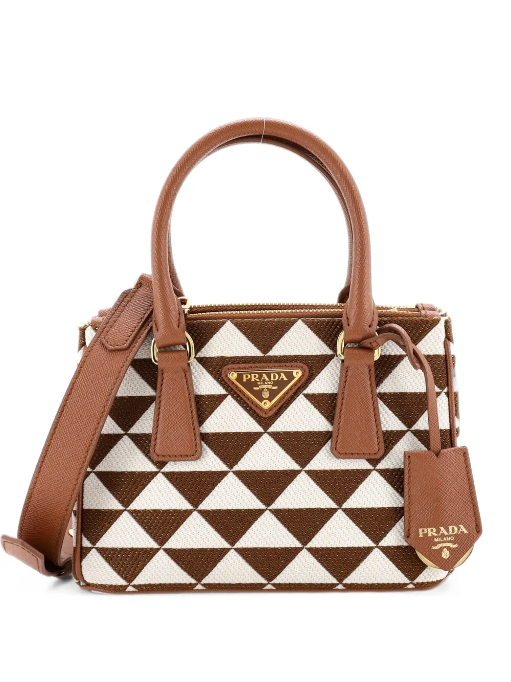 Prada Pre-Owned Borsa tote Galleria mini in tessuto con stampa e doppia zip - Marrone