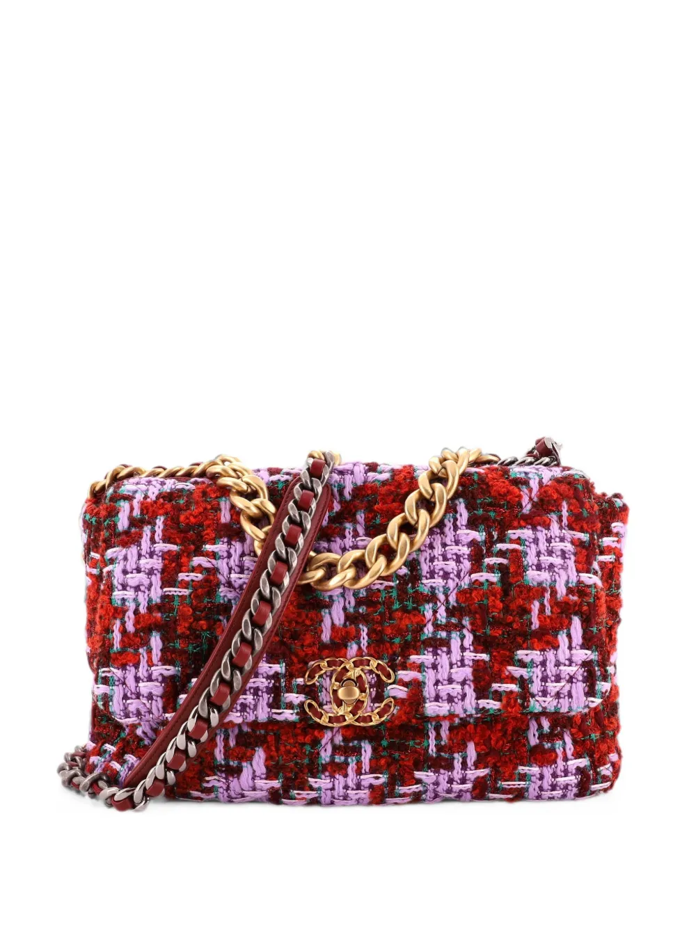 CHANEL Pre-Owned Borsa a tracolla 19 grande in tweed trapuntato con battente - Multicolore