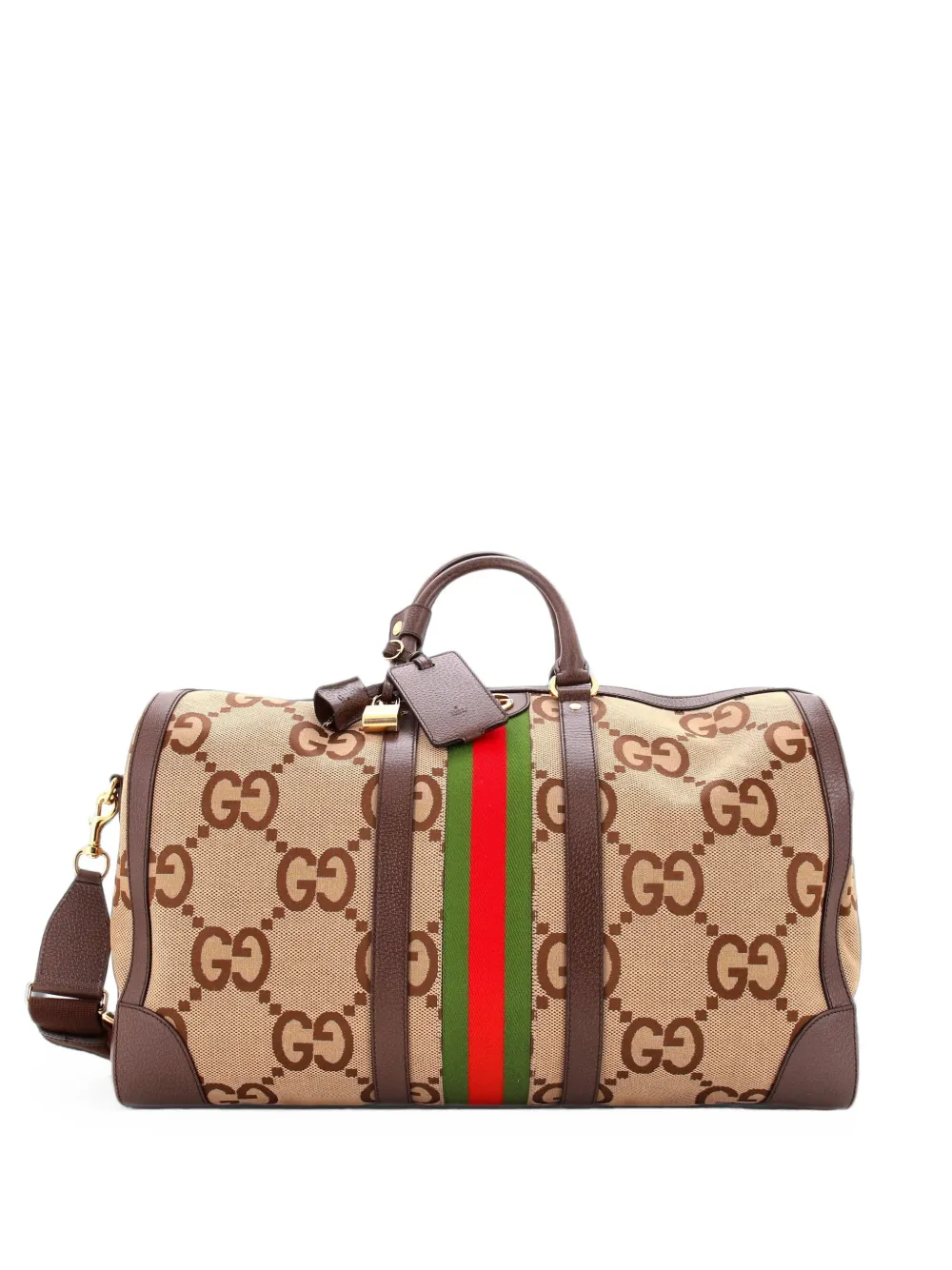 Gucci Pre-Owned Borsone convertibile Savoy grande in tela Jumbo GG con decorazione Web - Marrone