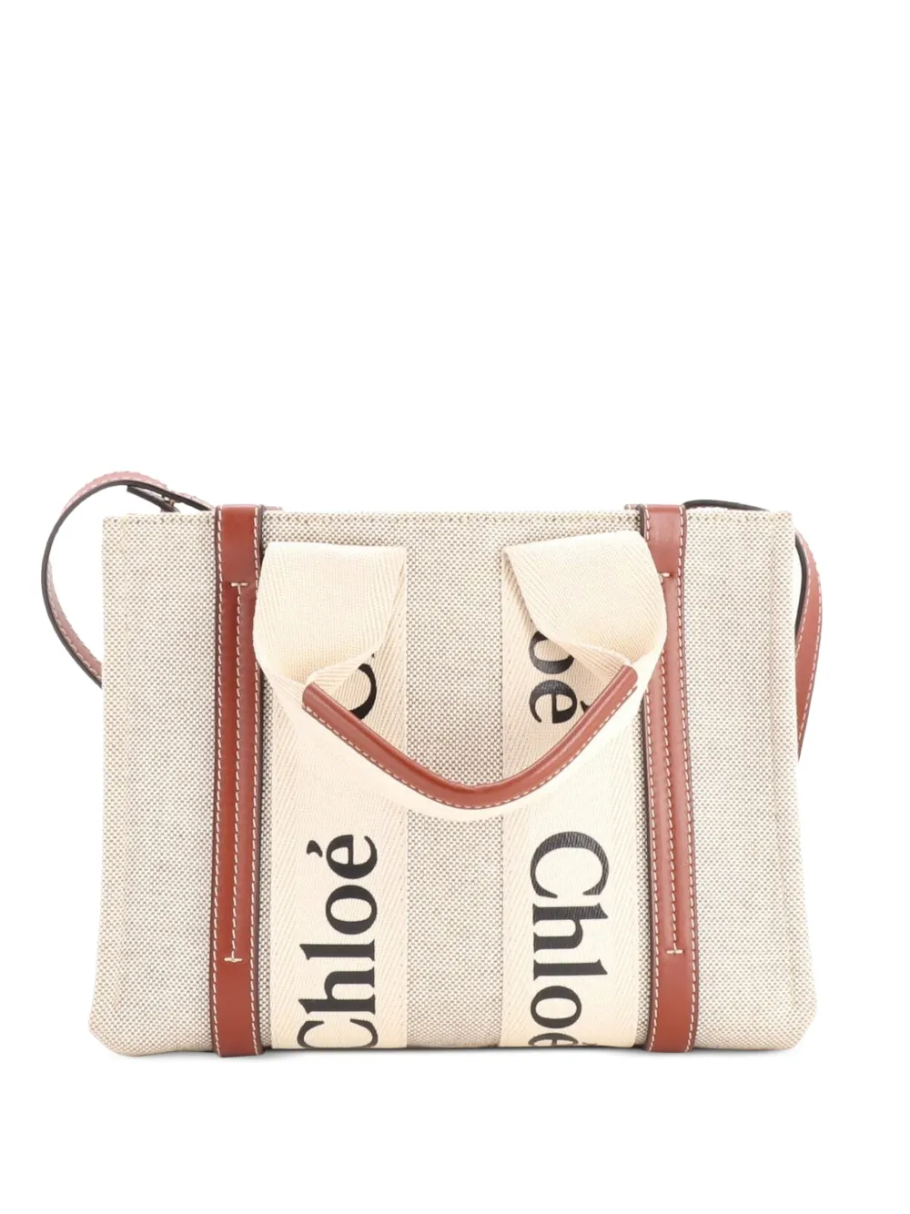 Chloé Pre-Owned Mini Woody Convertible Tote Bag aus Canvas mit Leder - Braun