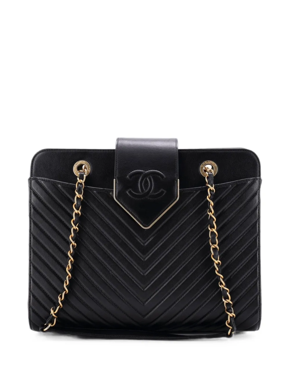 CHANEL Pre-Owned Collar and Tie Tote Chevron Sheepskin Small shoulder bag - Nero