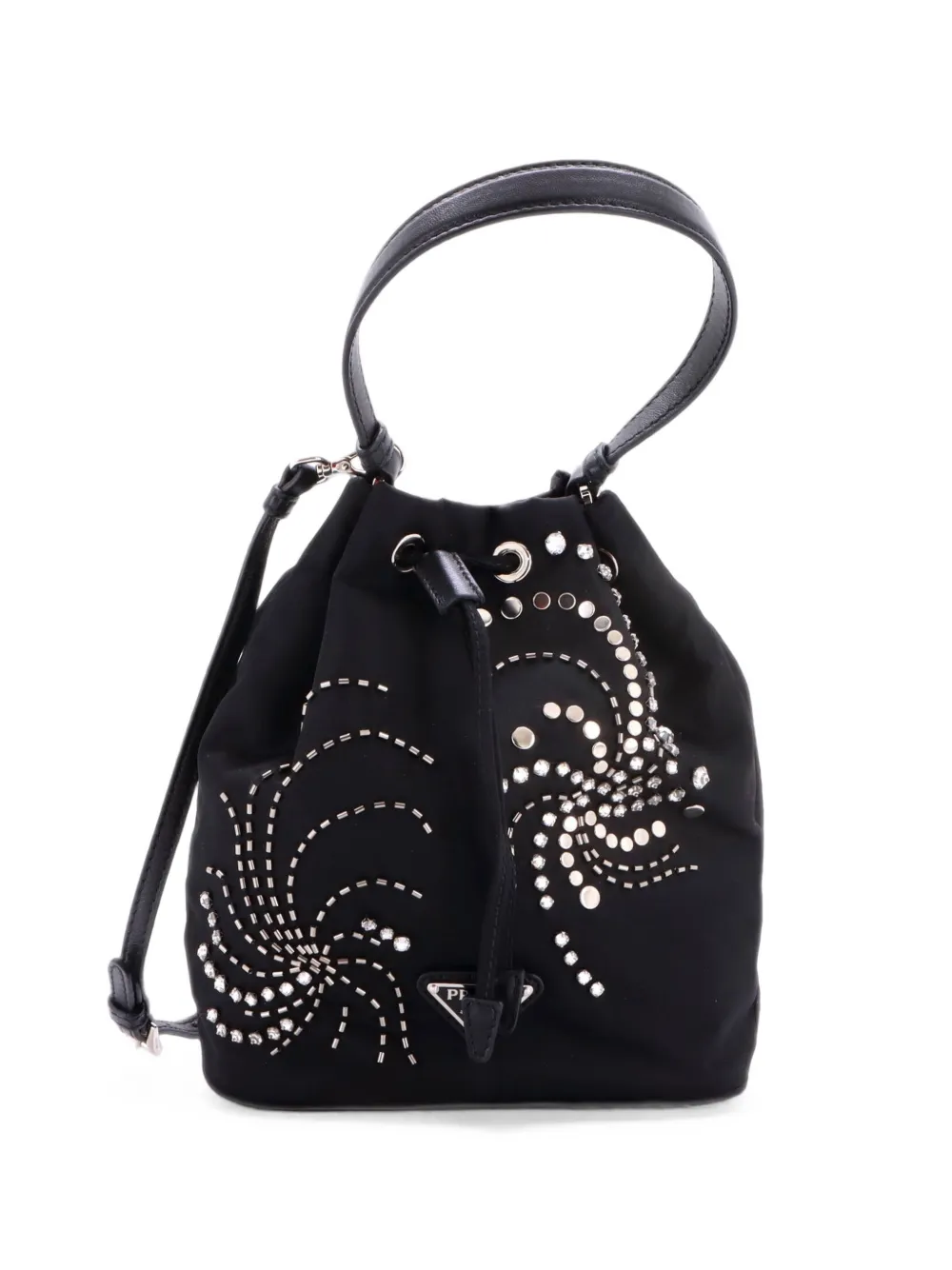 Prada Pre-Owned Borsa a secchiello mini in Re-Nylon con decorazione - Nero