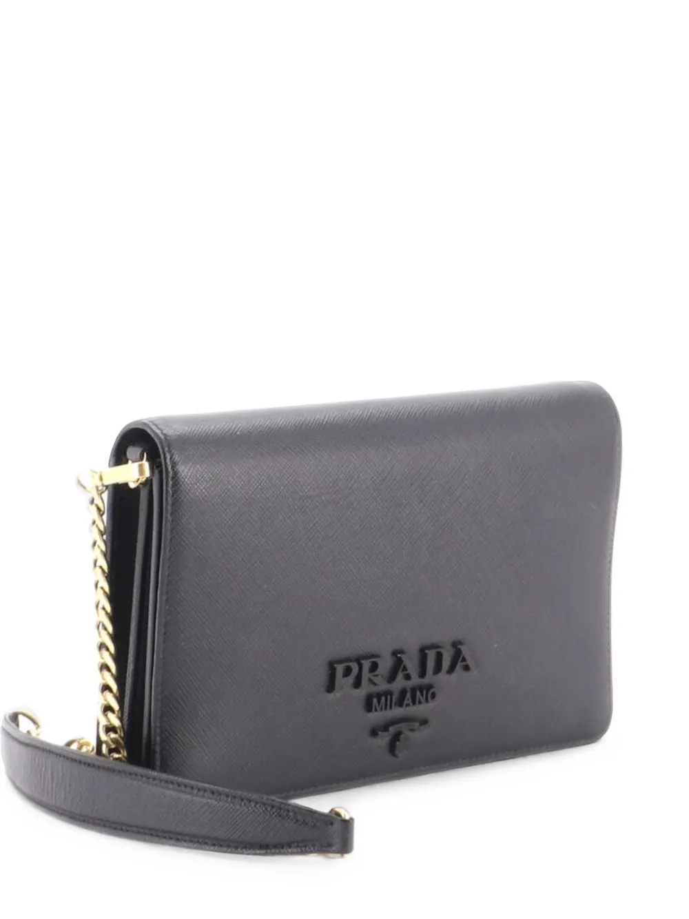 Prada Pre-Owned Monochrome Wallet on Chain Saffiano Leather Mini crossbody bag - Nero