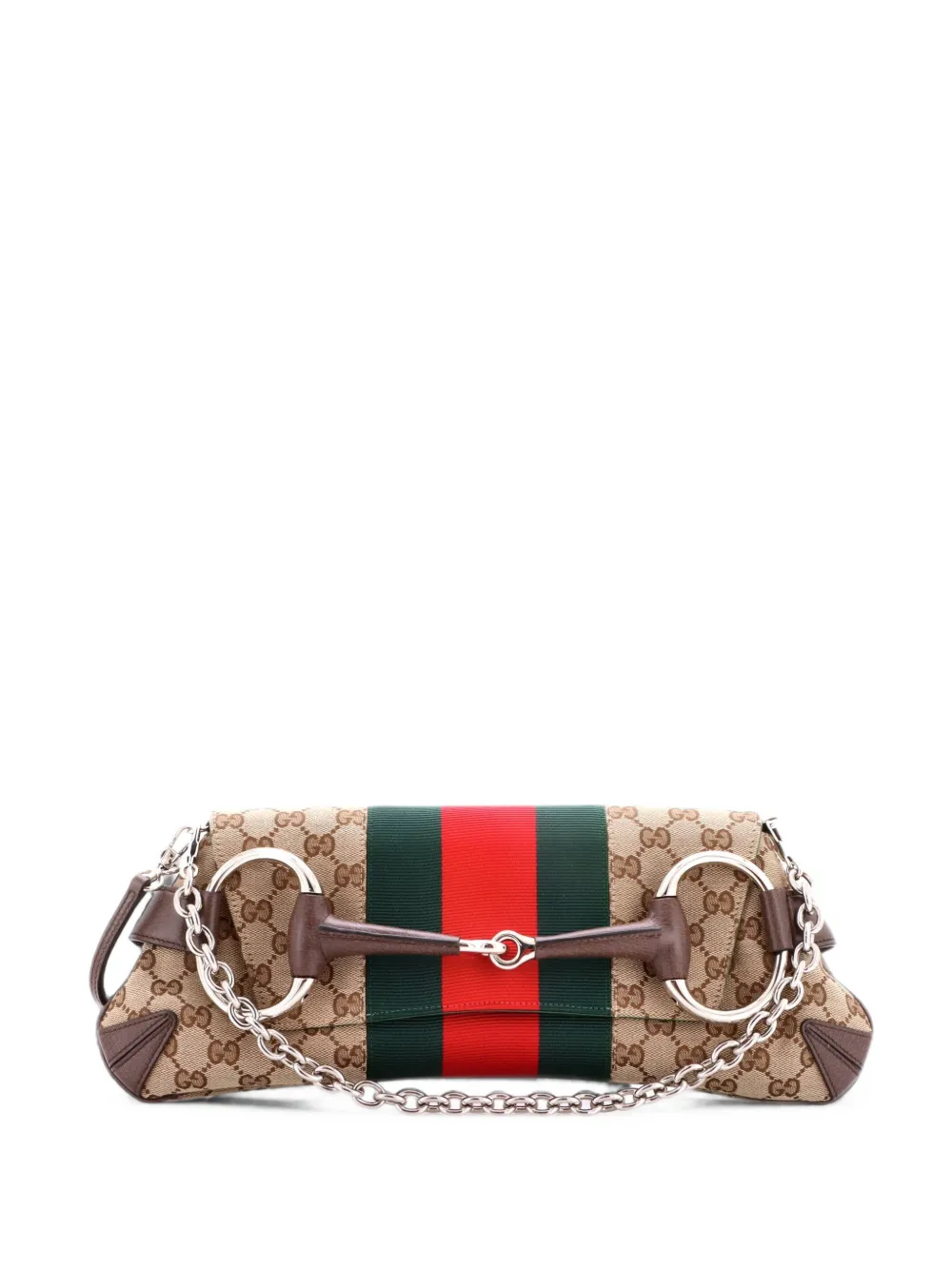 Gucci Pre-Owned Borsa a spalla Horsebit NM media in tela GG con decorazione Web - Marrone