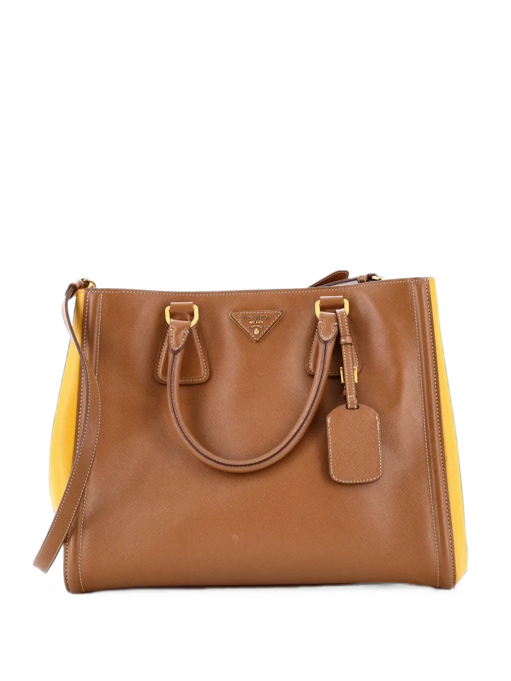 Prada Pre-Owned Borsa tote media in pelle Saffiano Lux bicolore con doppia zip - Marrone