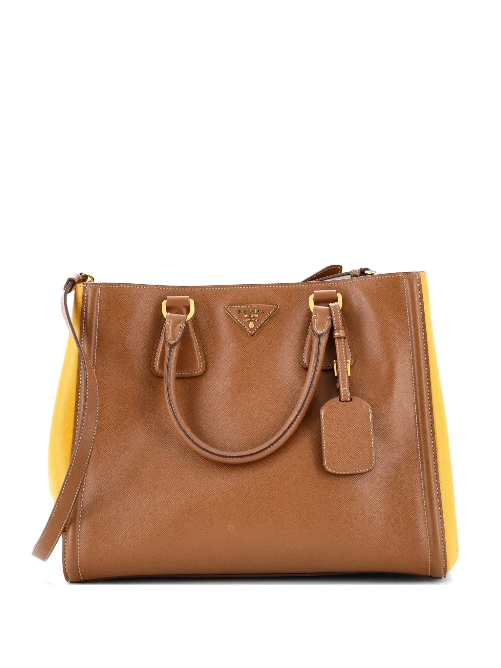 Prada Pre-Owned Borsa tote media in pelle Saffiano Lux bicolore con doppia zip - Marrone