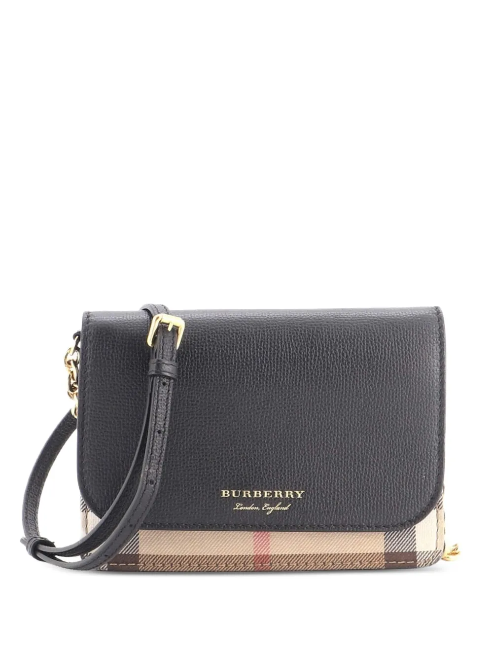 Burberry Pre-Owned Hampshire Wallet on Chain Leather and House Check Canvas crossbody bag - Black