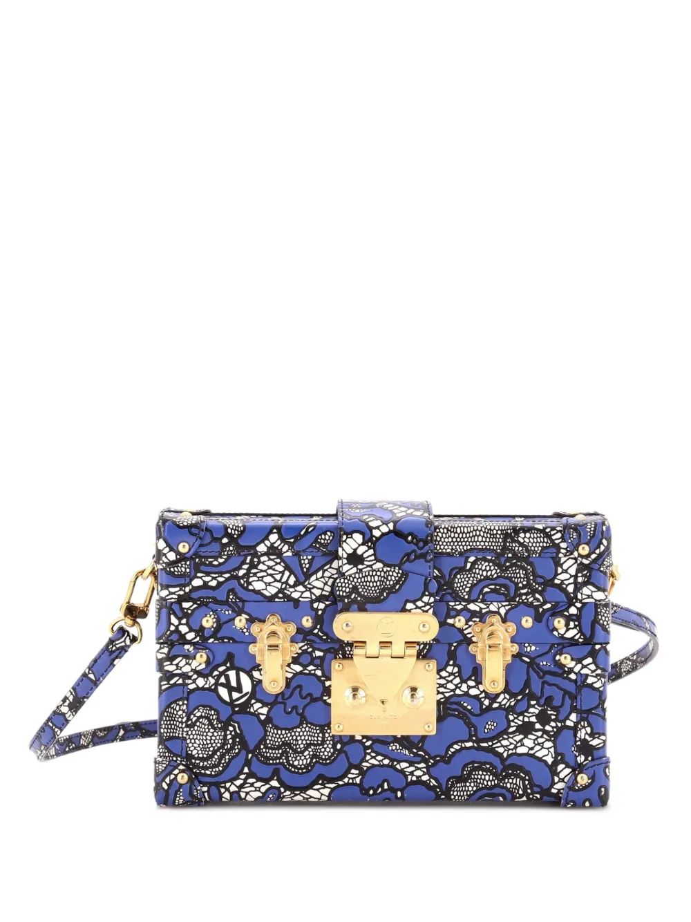 Louis Vuitton Pre-Owned Kleine Petite Malle Schultertasche aus Leder mit Handtaschen- und Spitzenprint - Blau