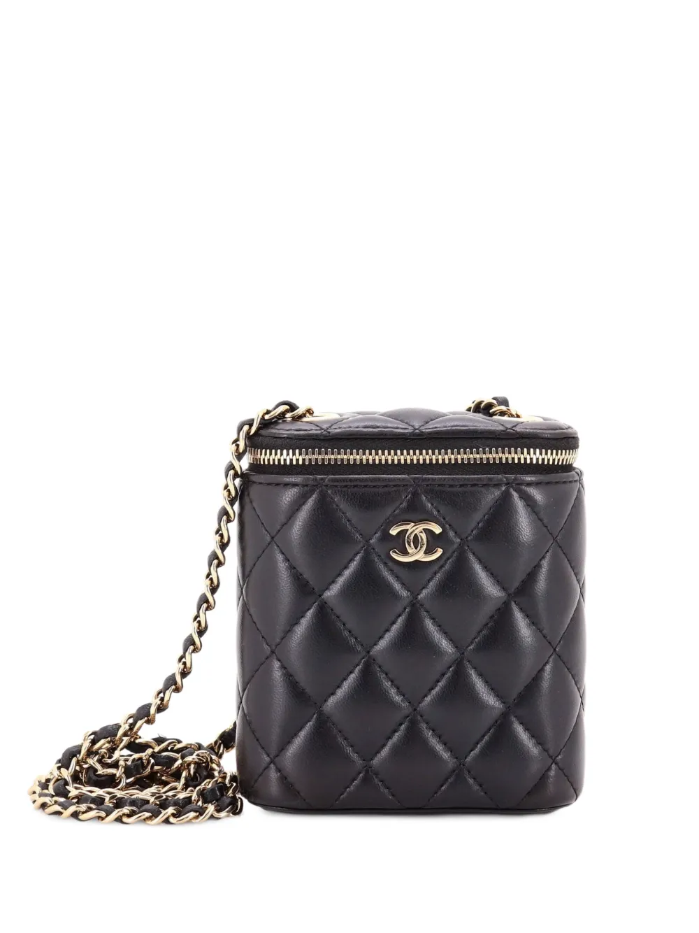 CHANEL Pre-Owned Clutch Vertical classica Vanity Case piccola in pelle di agnello trapuntata con catena - Nero