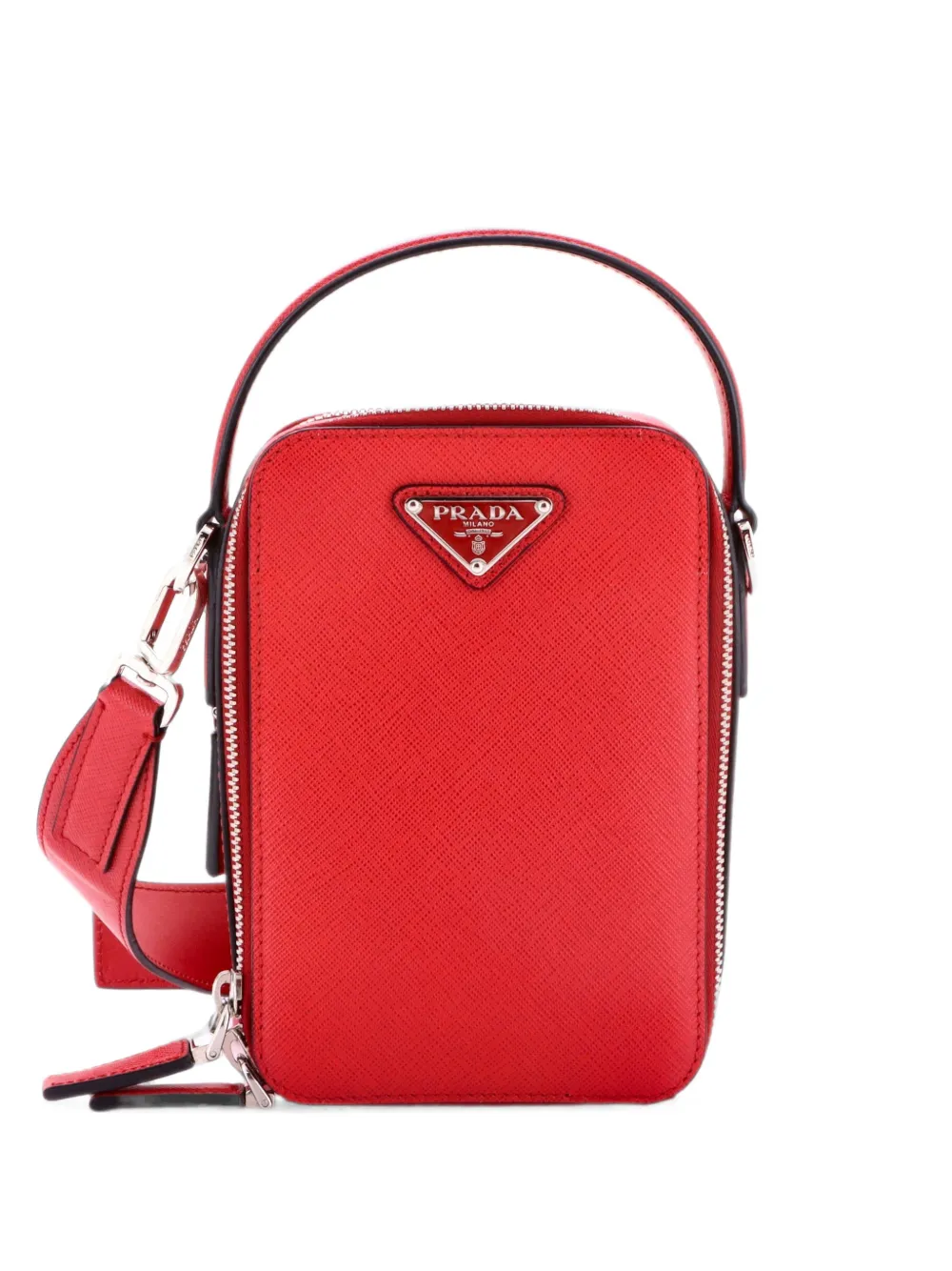 Prada Pre-Owned Borsa a tracolla Brique Vertical piccola in pelle Saffiano - Rosso