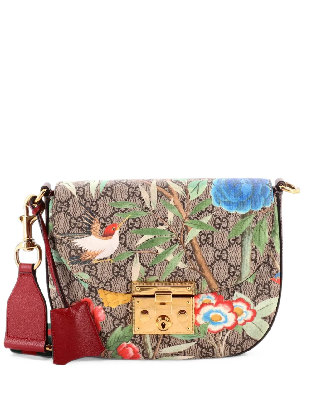 Gucci Pre-Owned Borsa a spalla Padlock Saddle Tian media in tela cerata GG con stampa - Marrone
