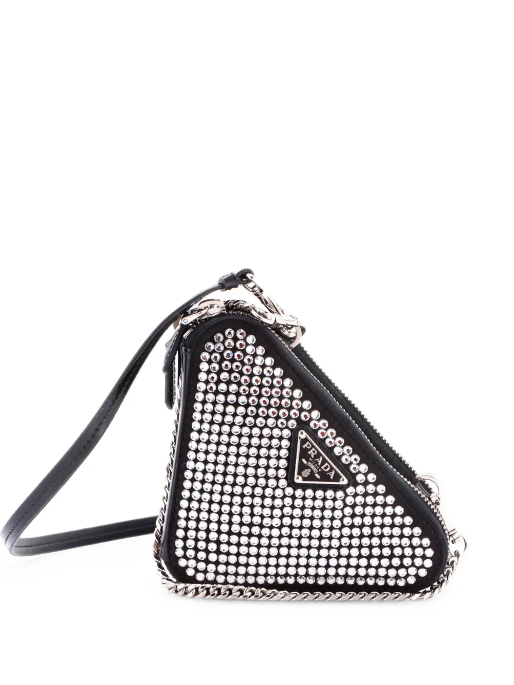 Prada Pre-Owned Borsa a tracolla mini triangolare con cristalli - Nero