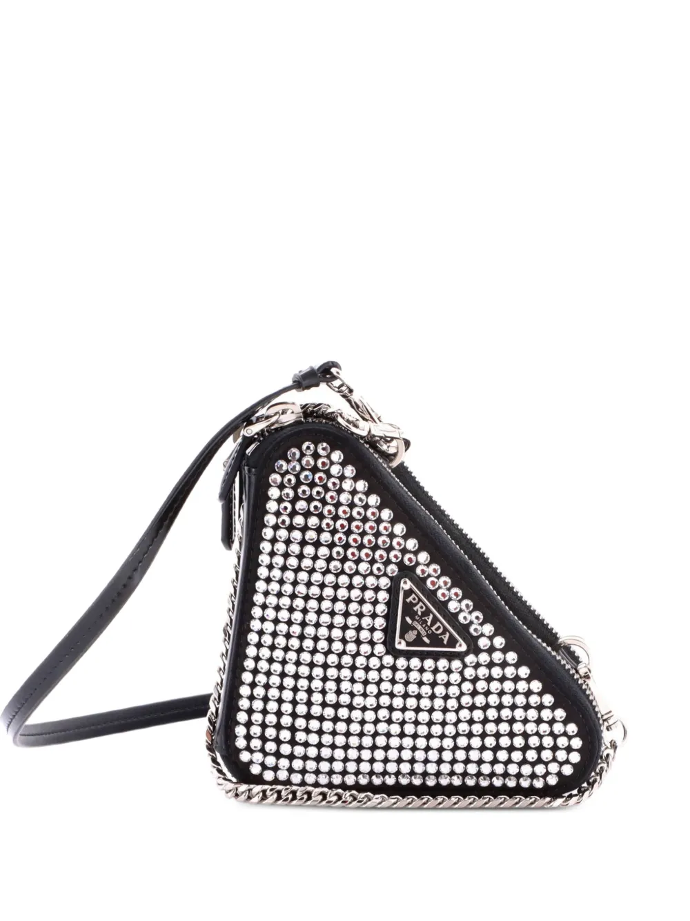 Prada Pre-Owned Borsa a tracolla mini triangolare con cristalli - Nero