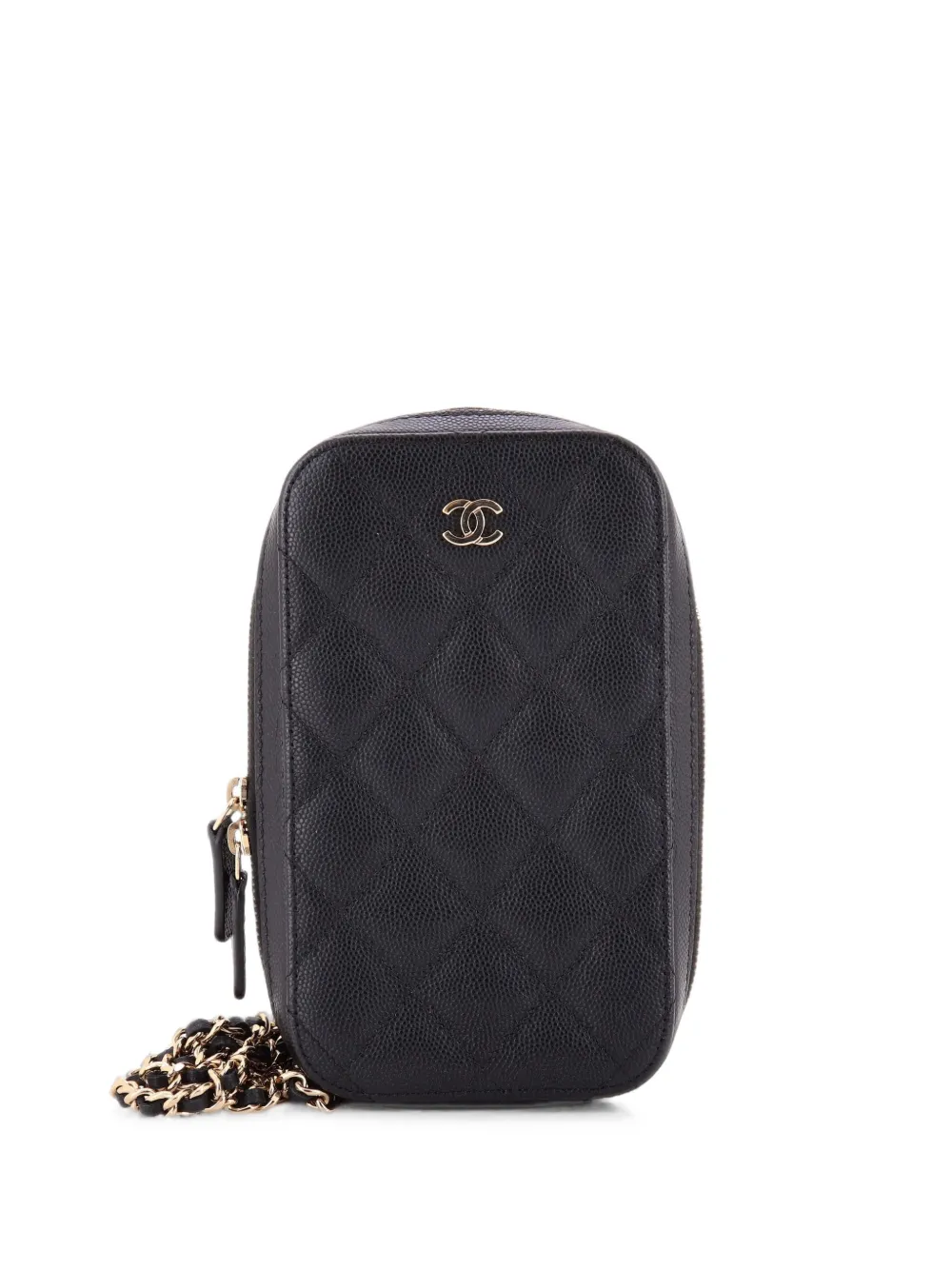 CHANEL Pre-Owned Borsa a tracolla in pelle Caviar trapuntata con zip e catena - Nero