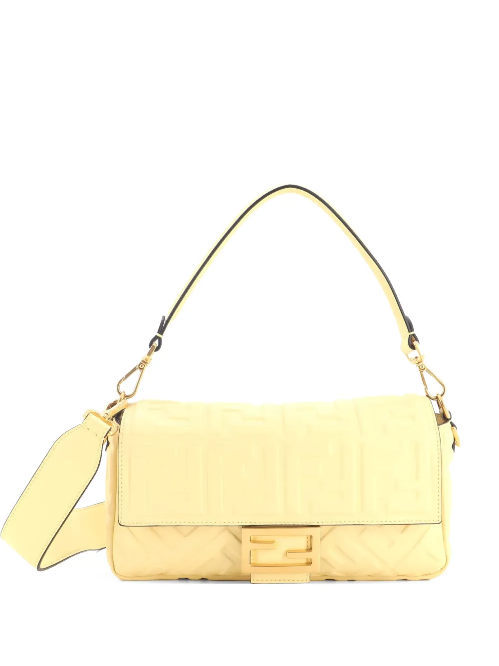 Fendi Pre-Owned Baguette NM Bag Zucca Embossed Leather Medium crossbody bag - Yellow