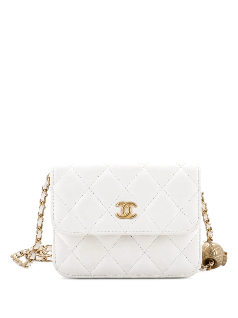 CHANEL Pre-Owned Borsa a tracolla Pearl Crush mini in pelle di agnello trapuntata con battente e catena - Bianco