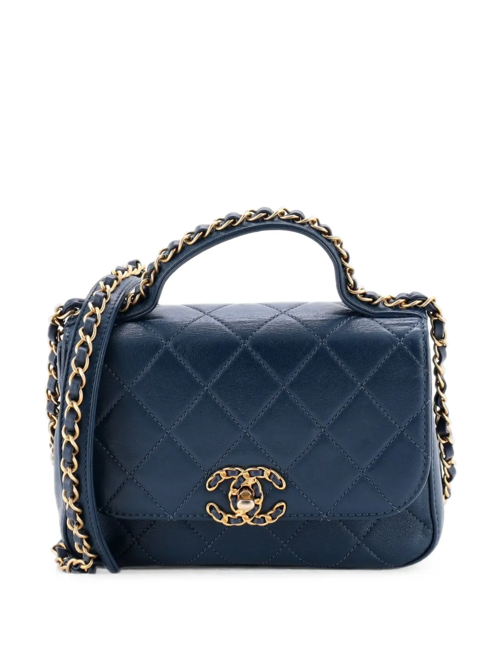 CHANEL Pre-Owned Borsa a tracolla Infinity mini in pelle di agnello trapuntata con manico e catena - Blu