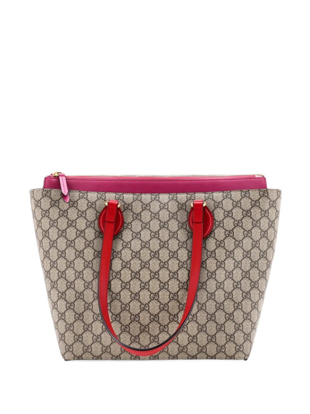 Pre-owned Gucci Linea A Zip Gg Coated Canvas And Leather Medium Tote Bag In Pink