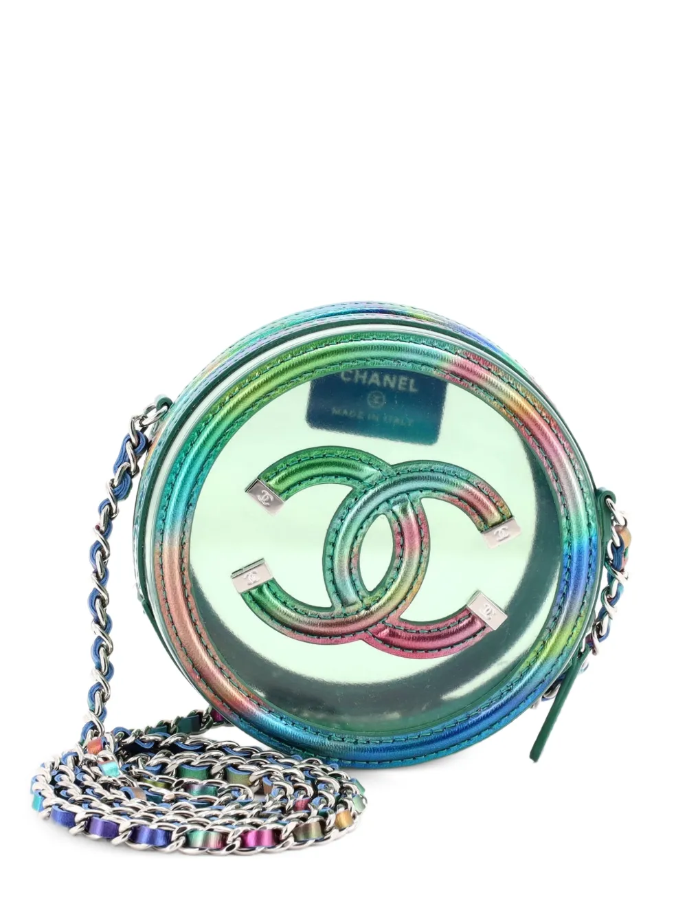 CHANEL Pre-Owned Clutch Filigree tonda mini in pelle di agnello e PVC con catena - Multicolore