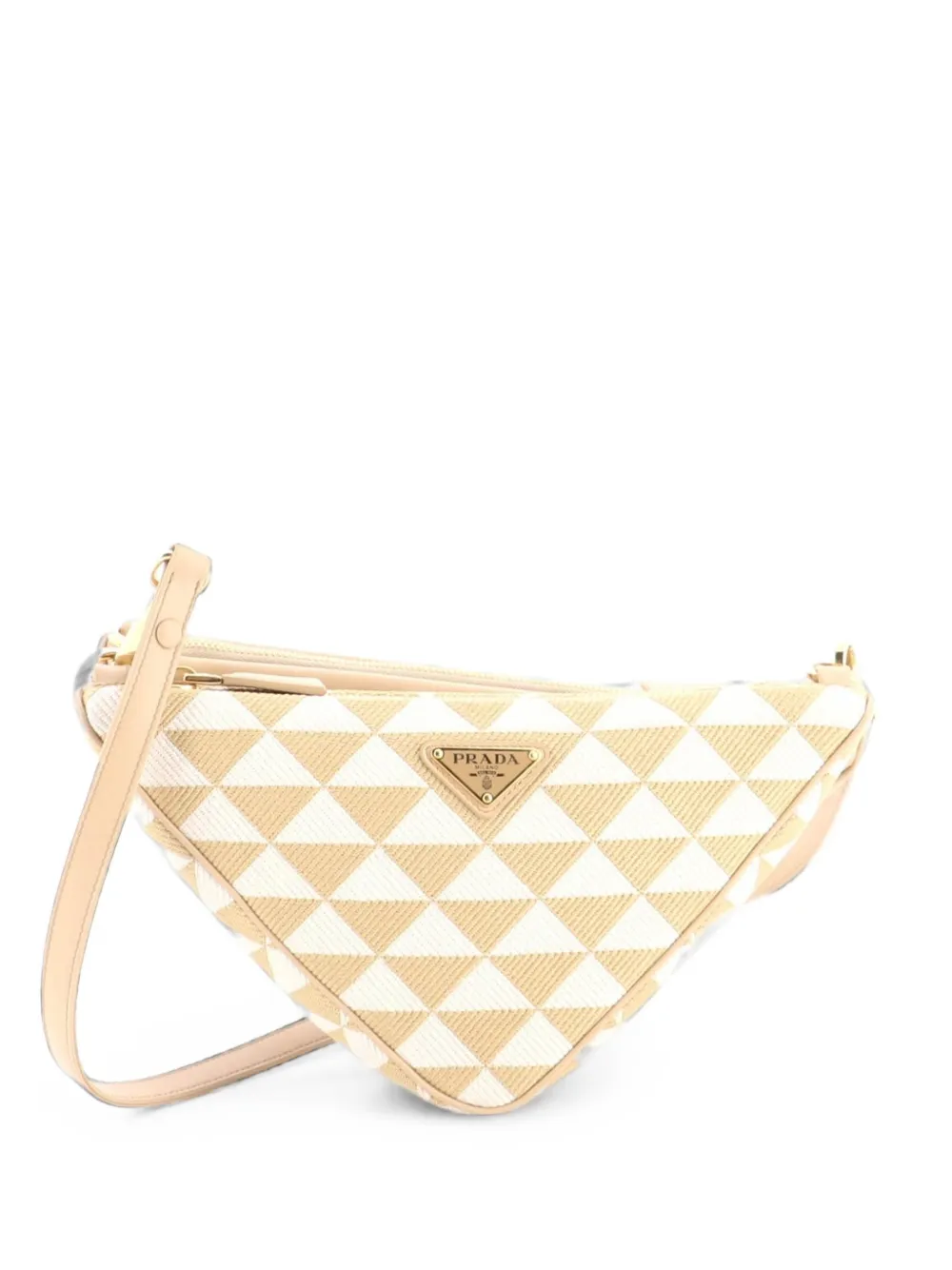 Prada Pre-Owned Borsa a spalla Double Symbole mini in pelle e jacquard con design a triangolo - Toni neutri