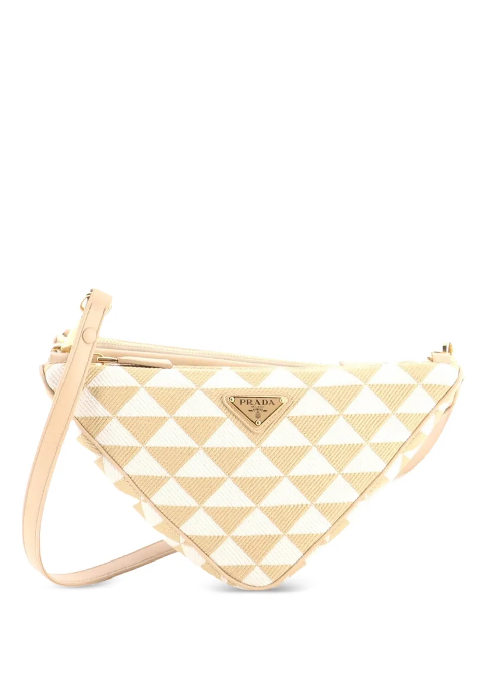 Prada Pre-Owned Borsa a spalla Double Symbole mini in pelle e jacquard con design a triangolo - Toni neutri