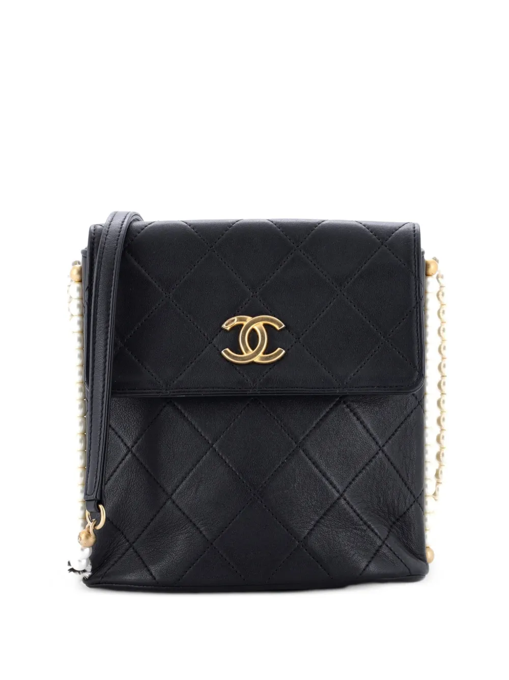 CHANEL Pre-Owned About Pearls Flap Quilted Calfskin Small hobo bag - Nero