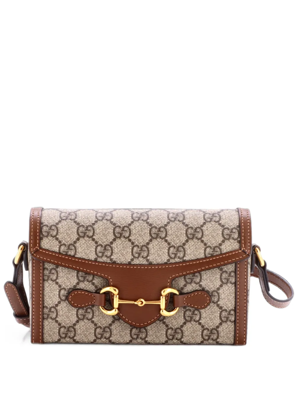 Gucci Pre-Owned Borsa a tracolla Horsebit 1955 mini in tela cerata GG con stampa - Marrone