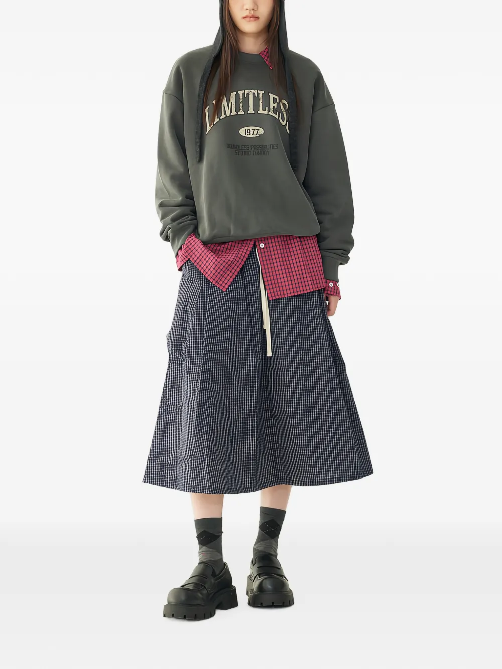 TOMBOY checkered balloon midi skirt Blauw