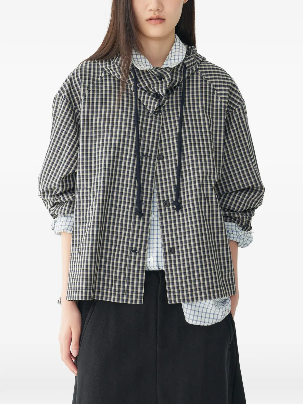 TOMBOY Geruit shirtjack met capuchon Zwart