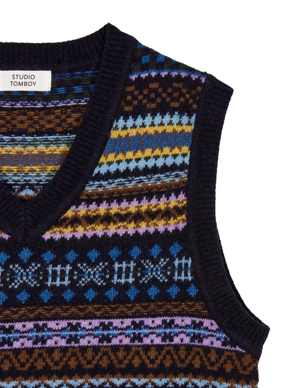 TOMBOY Fair Isle-knit V-neck vest Blauw