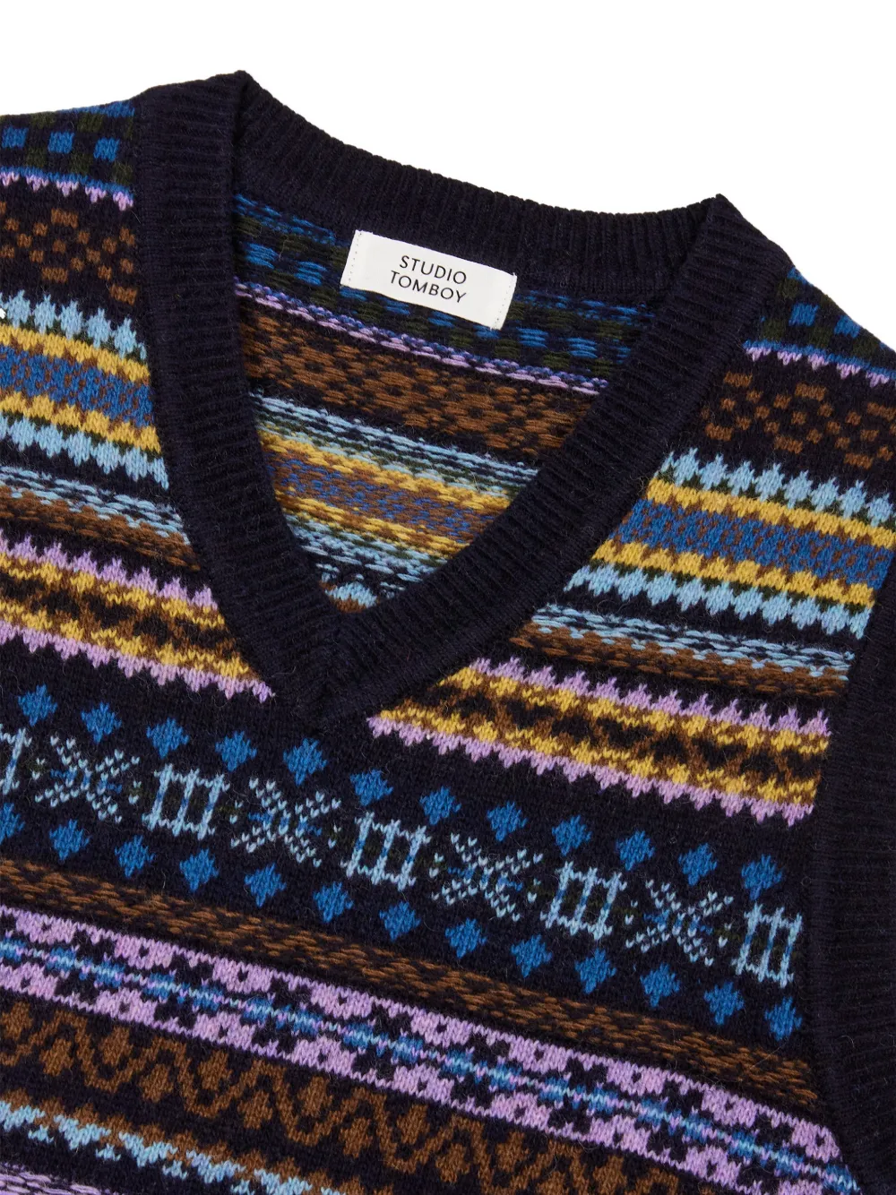 TOMBOY Fair Isle-knit V-neck vest Blauw