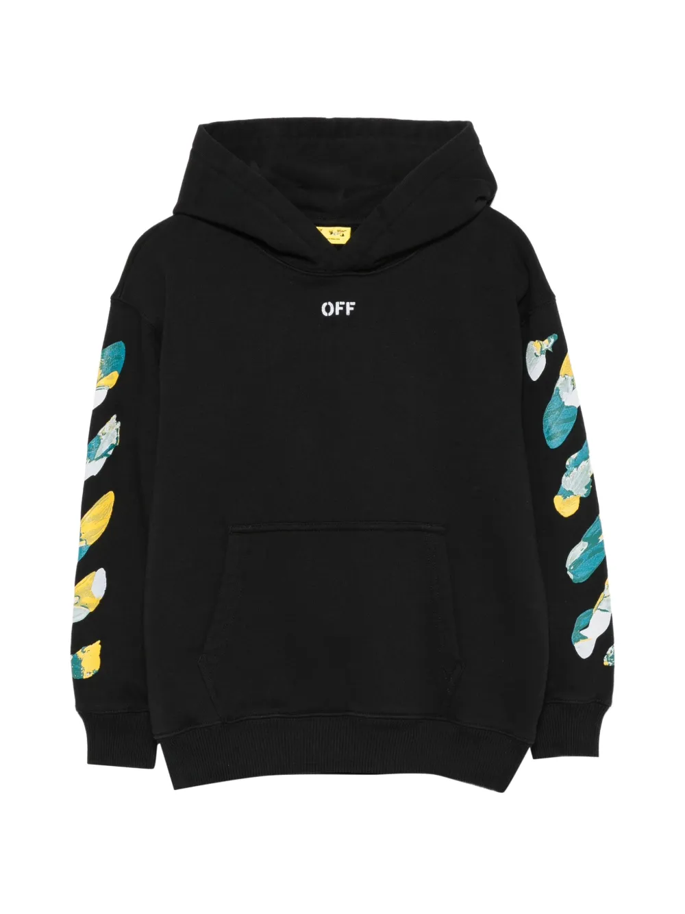 Off-White Kids logo-print Diagonals-print hoodie Zwart