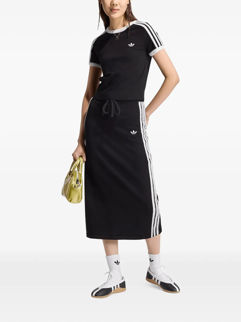 adidas 3-Stripe gebreide midi-rok Zwart