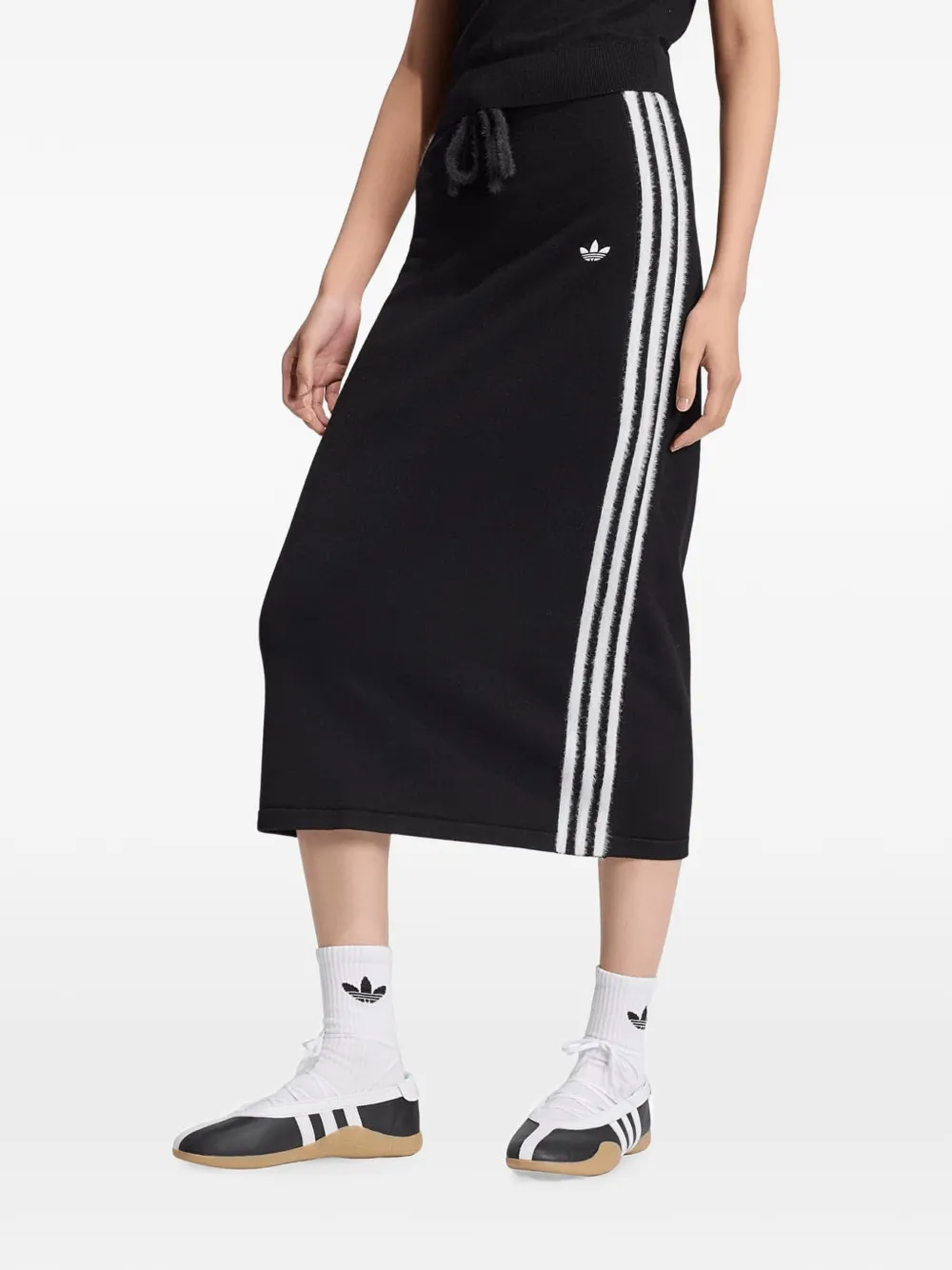 adidas 3-Stripe gebreide midi-rok Zwart