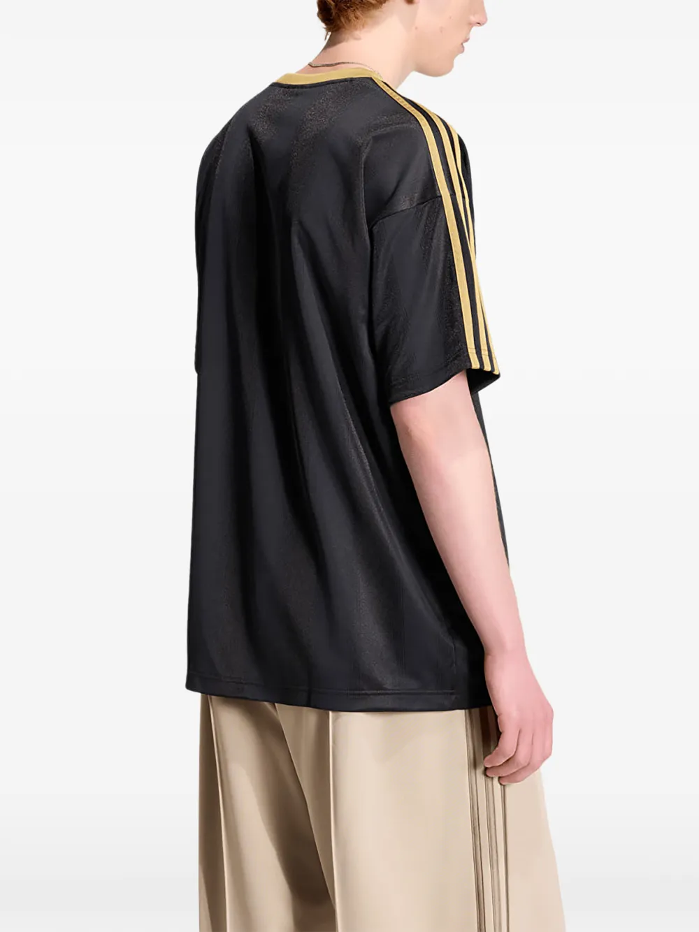 adidas logo-embroidered striped-sleeve T-shirt Zwart